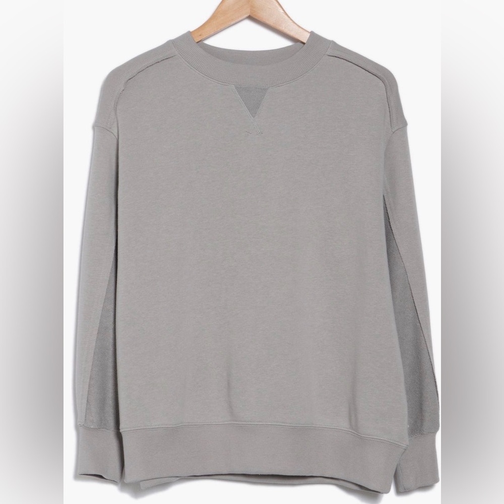 Balance Collection Grey Mixed Media Waffle Panel Crewneck Sweatshirt NWT Size L - Picture 2 of 8